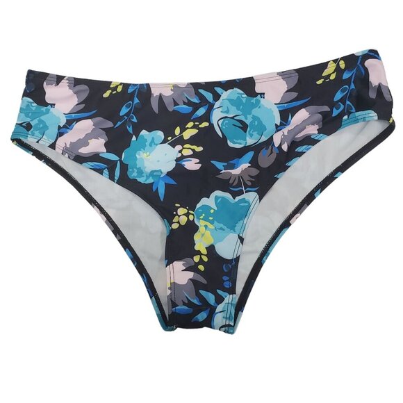 Unbranded Other - Unbranded Women's Black Blue Floral Print Full Seat Bikini Bottoms‎ Size XL